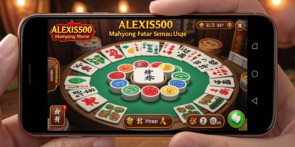 Screenshot gameplay ALEXIS500 menunjukkan suasana permainan Mahjong yang seru.