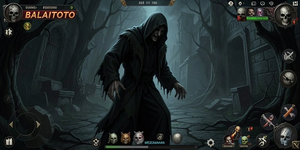Screenshot gameplay BALAITOTO yang mengungkapkan suasana horor.
