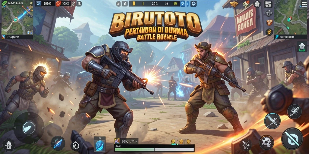 Screenshot BIRUTOTO menampilkan aksi pertarungan seru di arena Battle Royale.