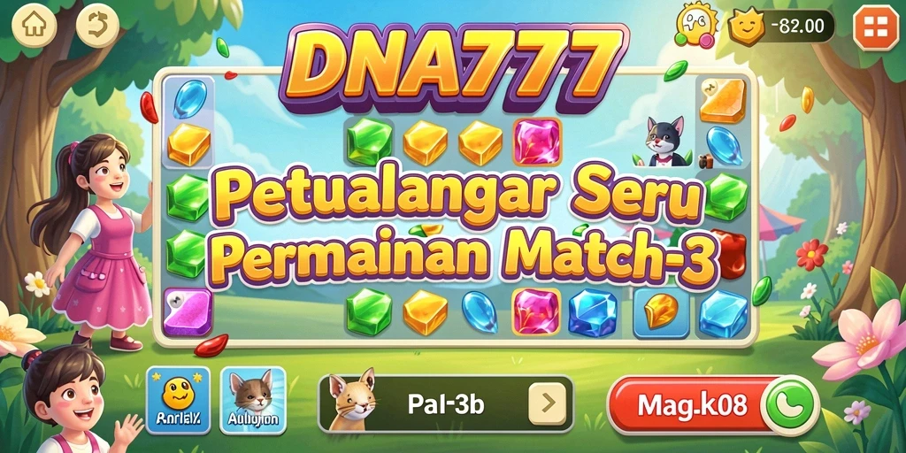 Screenshot gameplay DNA777 yang menarik dengan elemen Match-3.