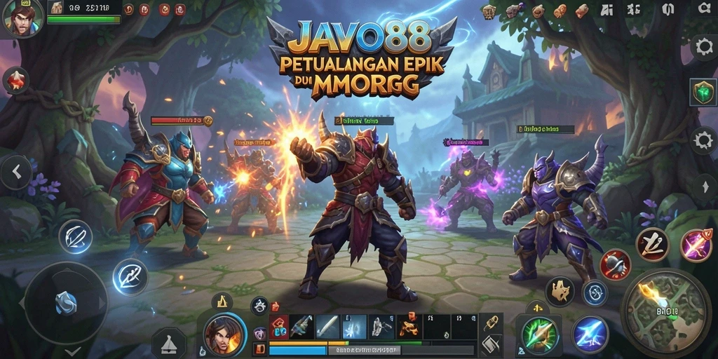 Screenshot gameplay JAVO88 menampilkan pertempuran epik di dunia fantasi.