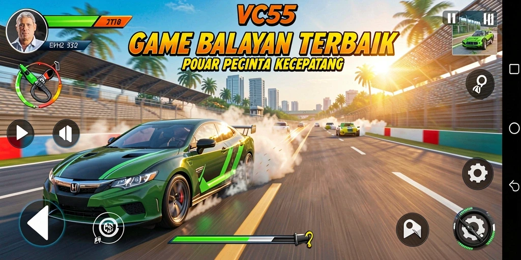 Screenshot VC55 menampilkan gameplay balapan yang seru dan mendebarkan.